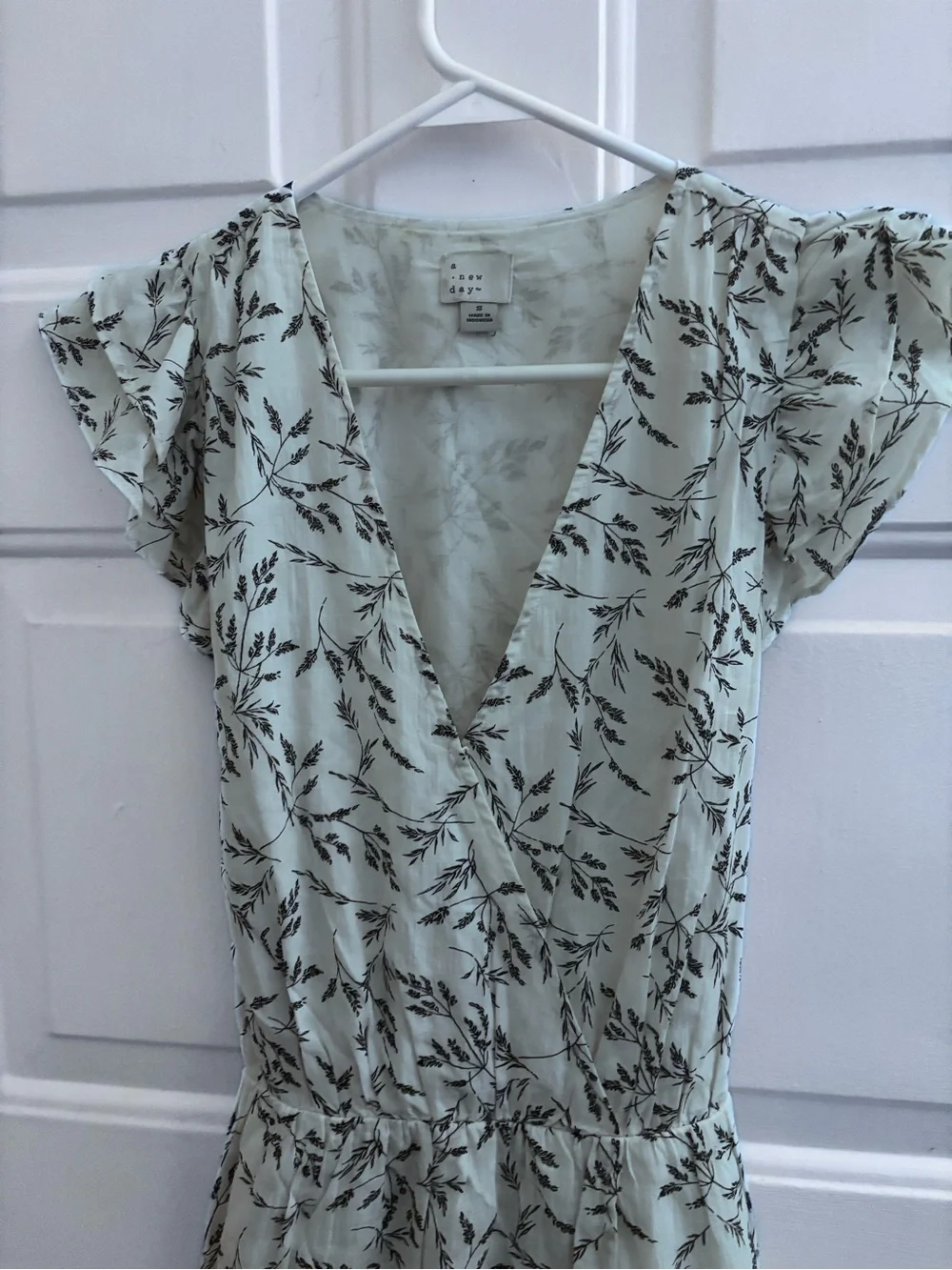 a new day White Midi Dress with Black Floral Motif